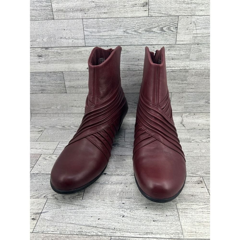 Rockport Cobb Hill Burgundy Leather Ruched Ankle Boots CH3994 Women Size 9M